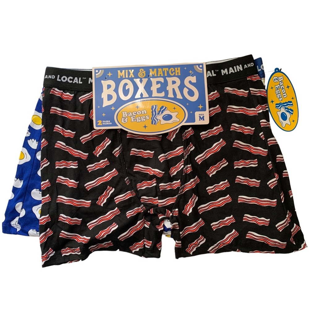 Novelty Boxers Bacon & Eggs 2 Pair Sz M NWT